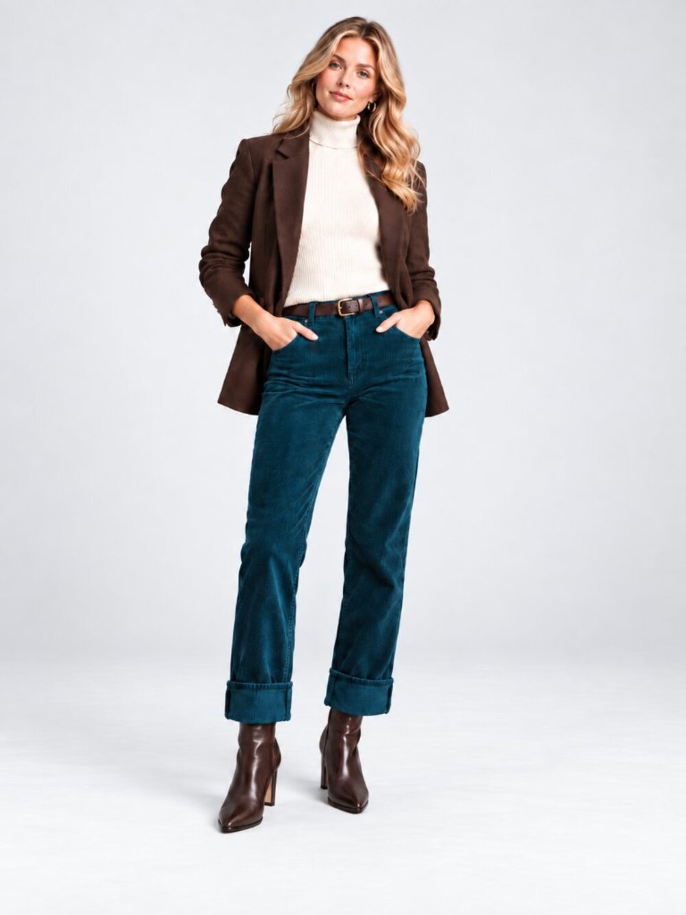 Anthropologie Pilcro Parallel Cuffed Corduroy Pants Dark Teal Size 28 NWT